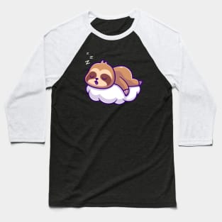 Cute Sloth Sleeping On Cloud Cartoon Baseball T-Shirt